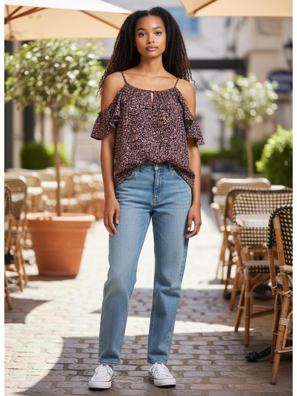 MICHAEL KORS Sleeveless Cold Shoulder Floral Print Blouse